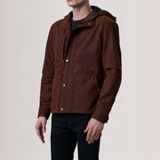 Marlo بني Canvas Hooded Work جاكيت جلد رجالي For Men - Lateral Side Profile View Showing Sleeve Cut &amp; Athletic Taper Fit