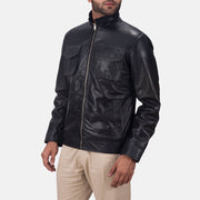 
Black Sheepskin leather Jacket - عرض خلفي يوضح تفصيل الأكتاف المتقن والحاشية النظيفة