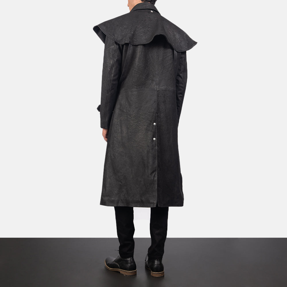 
Maverick أسود Leather Duster رجالي - عرض جانبي يوضح قَصّة الأكمام المريحة