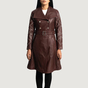 Women's Missoni عنابي معطف ترنش جلد نسائي in Maroon Sheepskin Leather - Front Profile View &amp; Tailored Silhouette | Buy Online