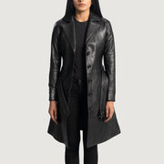 Women's Moonlight أسود معطف ترنش جلد نسائي in Black Sheepskin Leather - Front Profile View &amp; Tailored Silhouette | Buy Online