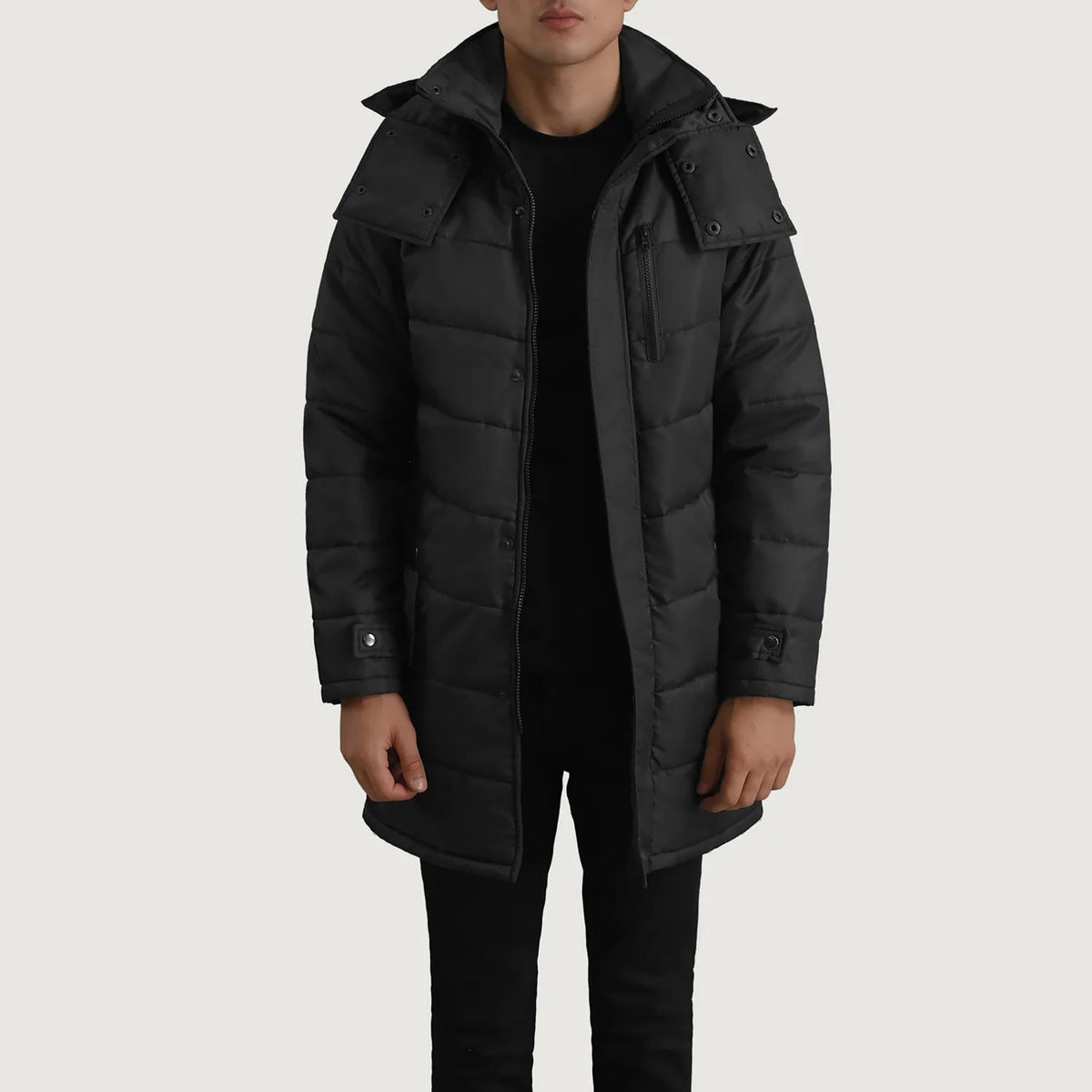 
Moore أسود Hooded Parka رجالي جلد بقر طبيعي أسود فاخر - عرض أمامي وقَصّة مفصلة أنيقة | شراء أونلاين عبر المتجر الرسمي