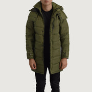 
Moore أخضر Hooded Parka رجالي in Green Full-Grain Leather - عرض أمامي وقَصّة مفصلة أنيقة | شراء أونلاين عبر المتجر الرسمي