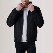 Morrison أسود Canvas جاكيت بومبر جلد رجالي For Men in Black Waxed Cotton Canvas - Front Profile View &amp; Tailored Silhouette | Buy Online