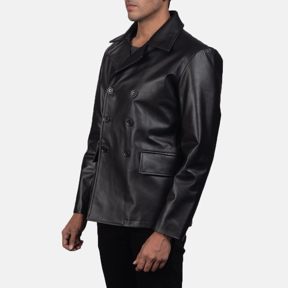 
Black Cowhide leather Blazer - عرض خلفي يوضح تفصيل الأكتاف المتقن والحاشية النظيفة