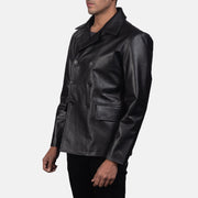 
Black Cowhide leather Blazer - عرض خلفي يوضح تفصيل الأكتاف المتقن والحاشية النظيفة