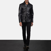 
Mr. Bailey أسود Leather Naval Peacoat رجالي - عرض جانبي يوضح قَصّة الأكمام المريحة