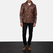 
Mr. Bailey بني Leather Naval Peacoat رجالي - عرض جانبي يوضح قَصّة الأكمام المريحة