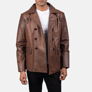 
تفاصيل مقربة of Notch & Buttons Hardware on Mr. Bailey بني Leather Naval Peacoat رجالي