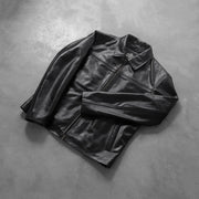 Open hem &amp; Hem Craftsmanship Construction Detail on Men's Mystical Black Leather Jacket