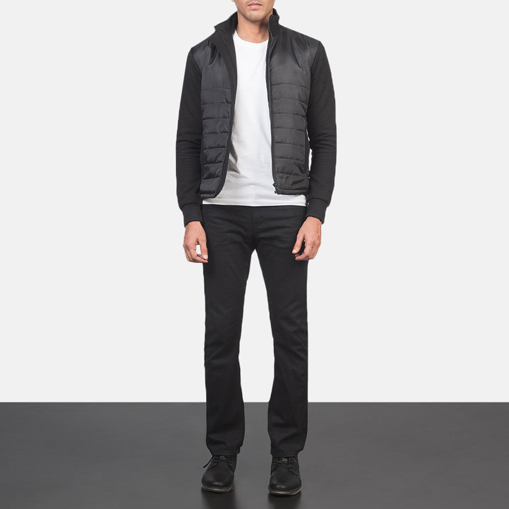 Men's Nashville مبطن أسود Windbreaker جاكيت جلد رجالي - Lateral Side Profile View Showing Sleeve Cut &amp; Athletic Taper Fit
