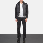 Men's Nashville مبطن أسود Windbreaker جاكيت جلد رجالي - Lateral Side Profile View Showing Sleeve Cut &amp; Athletic Taper Fit