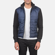 Men's Nashville مبطن أزرق Windbreaker جاكيت جلد رجالي in Blue &amp; Black Nylon (Torso) &amp;Amp; Knitted Fabric (Sleeves) - Front Profile View &amp; Tailored Silhouette | Buy Online