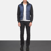 Men's Nashville مبطن أزرق Windbreaker جاكيت جلد رجالي - Lateral Side Profile View Showing Sleeve Cut &amp; Athletic Taper Fit
