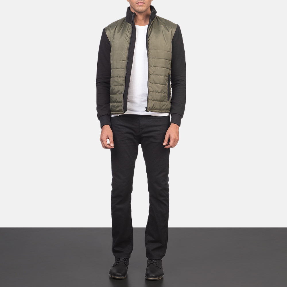 Men's Nashville مبطن أخضر Windbreaker جاكيت جلد رجالي - Lateral Side Profile View Showing Sleeve Cut &amp; Athletic Taper Fit