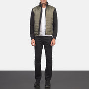 Men's Nashville مبطن أخضر Windbreaker جاكيت جلد رجالي - Lateral Side Profile View Showing Sleeve Cut &amp; Athletic Taper Fit