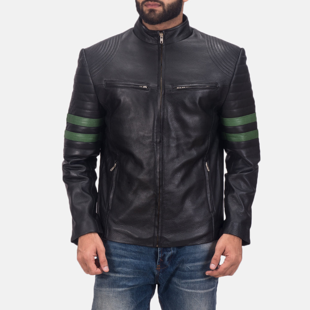 Night Trooper جاكيت جلد رجالي in Black Cowhide Leather - Front Profile View &amp; Tailored Silhouette | Buy Online