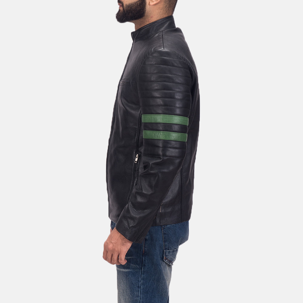 Night Trooper جاكيت جلد رجالي - Lateral Side Profile View Showing Sleeve Cut &amp; Athletic Taper Fit