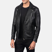 Black Sheepskin Leather Biker Jacket - Back View Showing Tailored Shoulder Fit &amp; Clean Hemline