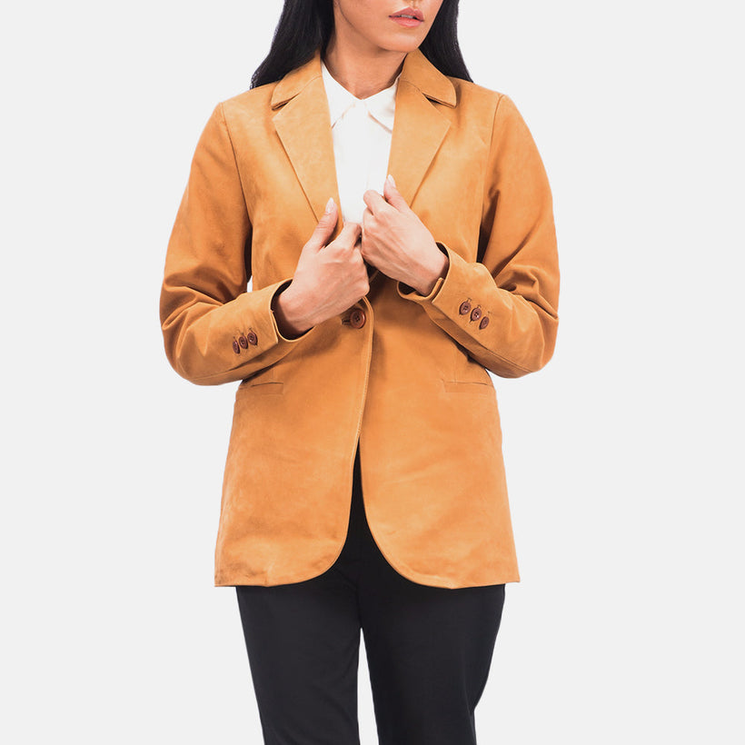 Women's Norma Brown Suede Blazer in Brown Cowhide Nubuck - Front Profile View & Tailored Silhouette | Buy Online