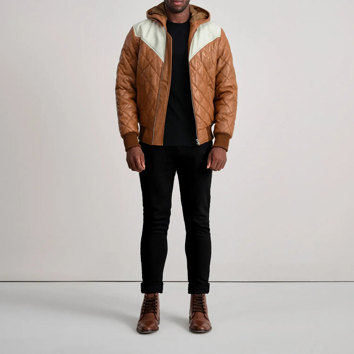 
Norman جاكيت جلد بيج تان Puffer جاكيت جلد رجالي – alternate product view 3