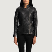 Women's Orient Grain مبطن أسود جاكيت بايكر جلد نسائي in Black Sheepskin Leather - Front Profile View &amp; Tailored Silhouette | Buy Online