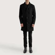 Petrillo أسود Wool Single Breasted معطف جلد رجالي - Lateral Side Profile View Showing Sleeve Cut &amp; Athletic Taper Fit