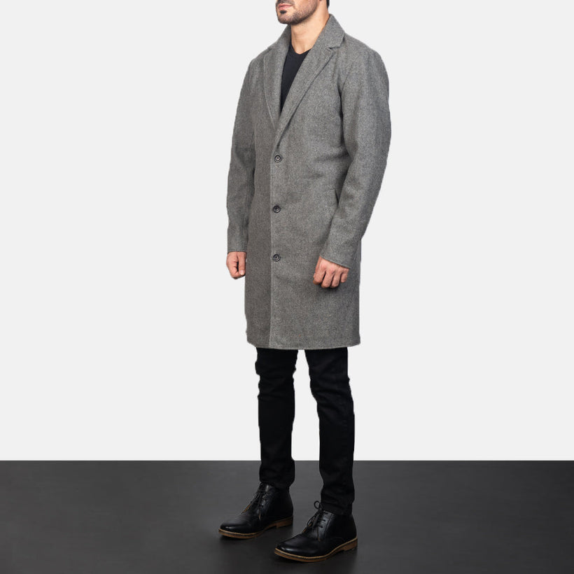Petrillo Grey Wool Single Breasted معطف جلد فاخر رجالي