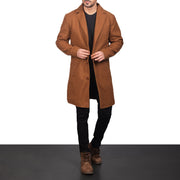 
Khaki Synthetic Wool Trench Coat - عرض خلفي يوضح تفصيل الأكتاف المتقن والحاشية النظيفة