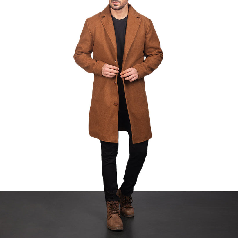 Petrillo Khaki Wool Single Breasted معطف جلد فاخر رجالي