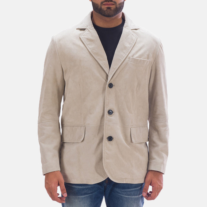 Men's Professor By Day Suede Blazer in Off White (Greyish) Goatskin Suede - Front Profile View & Tailored Silhouette | Buy Online