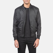 Men's Ramon أسود جاكيت بومبر جلد رجالي in Black Nylon - Front Profile View &amp; Tailored Silhouette | Buy Online