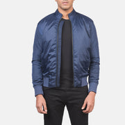 Men's Ramon أزرق جاكيت بومبر جلد رجالي in Blue Nylon - Front Profile View &amp; Tailored Silhouette | Buy Online