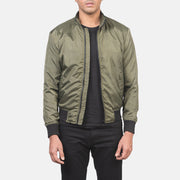 Men's Ramon أخضر جاكيت بومبر جلد رجالي in Green Nylon - Front Profile View &amp; Tailored Silhouette | Buy Online