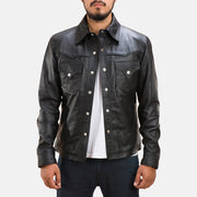 
Ranchson أسود Leather Shirt رجالي in Black Sheepskin Leather - عرض أمامي وقَصّة مفصلة أنيقة | شراء أونلاين عبر المتجر الرسمي