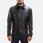 
Black Sheepskin leather Jacket - عرض خلفي يوضح تفصيل الأكتاف المتقن والحاشية النظيفة