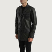 Black Sheepskin leather Blazer - Back View Showing Tailored Shoulder Fit &amp; Clean Hemline