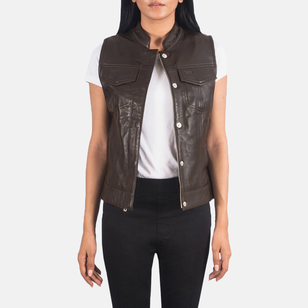 
Rayne Moto بني صديري جلد نسائي in Brown Sheepskin Leather - عرض أمامي وقَصّة مفصلة أنيقة | شراء أونلاين عبر المتجر الرسمي