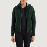 
Rebella Green Hooded Suede Bomber Jacket in Green Goatskin Suede - عرض أمامي وقَصّة مفصلة أنيقة | شراء أونلاين عبر المتجر الرسمي