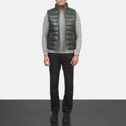 
Reeves أخضر Leather فيست صدرية مبطن رجالي - عرض جانبي يوضح قَصّة الأكمام المريحة