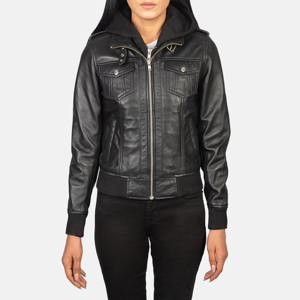 
Roslyn Hooded جاكيت بومبر جلد نسائي – alternate product view 4