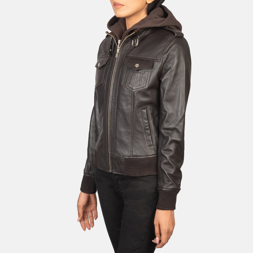 Roslyn Hooded جاكيت بومبر جلد نسائي