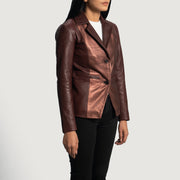 Maroon Sheepskin leather Blazer - Back View Showing Tailored Shoulder Fit &amp; Clean Hemline