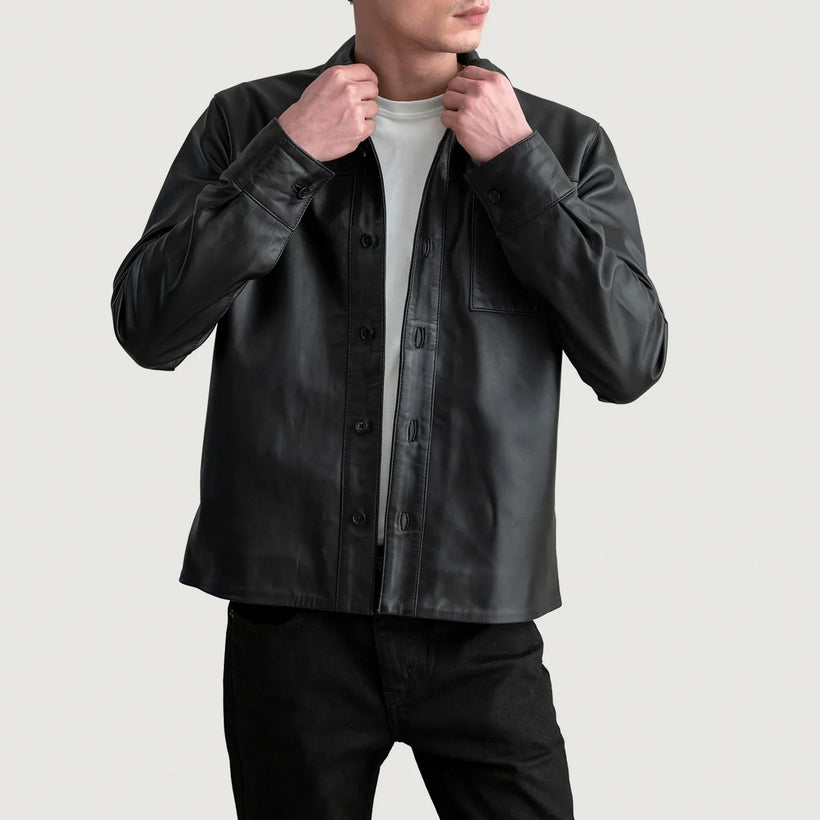 Scout أسود Leather Shirt رجالي