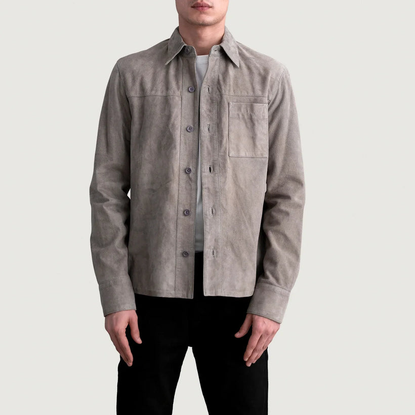Scout Grey Suede Leather Shirt رجالي