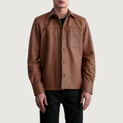 
Scout Matte بني Leather Shirt رجالي in Matte Brown Cowhide Leather - عرض أمامي وقَصّة مفصلة أنيقة | شراء أونلاين عبر المتجر الرسمي