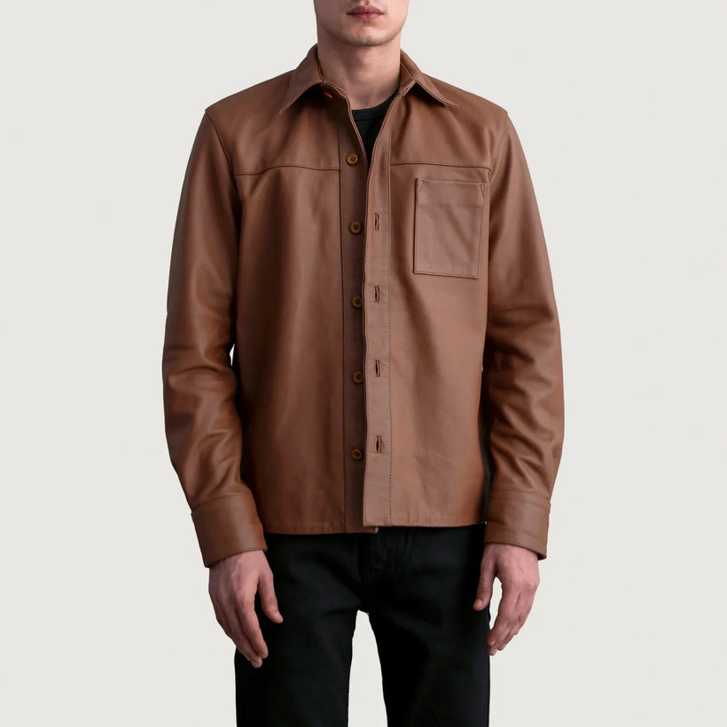 Scout Matte بني Leather Shirt رجالي