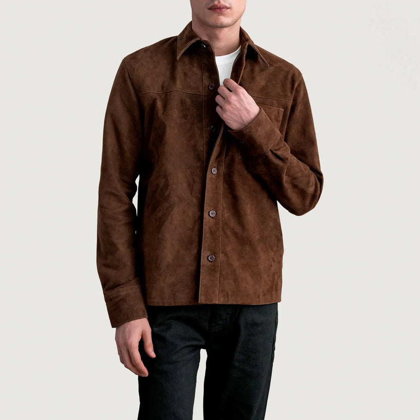 Scout Mocha Suede Leather Shirt رجالي