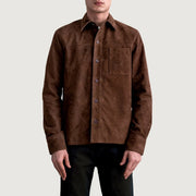 
Scout Mocha Suede Leather Shirt رجالي رجالي - عرض جانبي يوضح قَصّة الأكمام المريحة