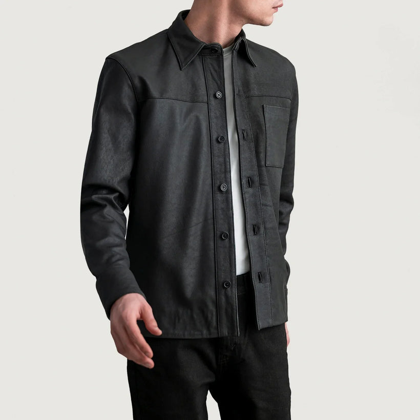 Scout Tumbled أسود Leather Shirt رجالي